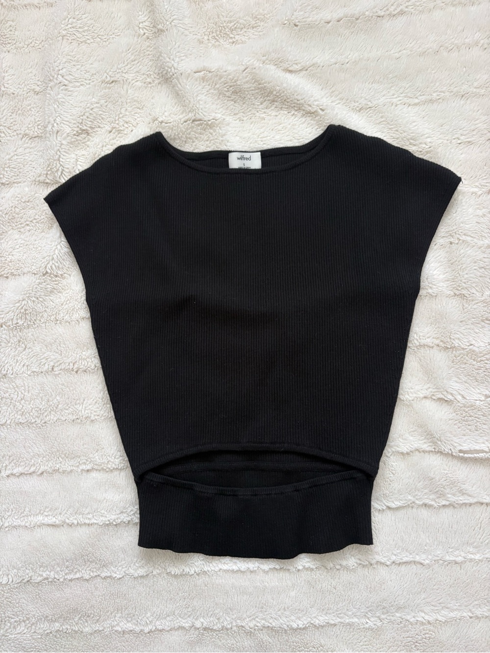 Wilfred Black Ribbed Cap-Sleeve Crop Top
